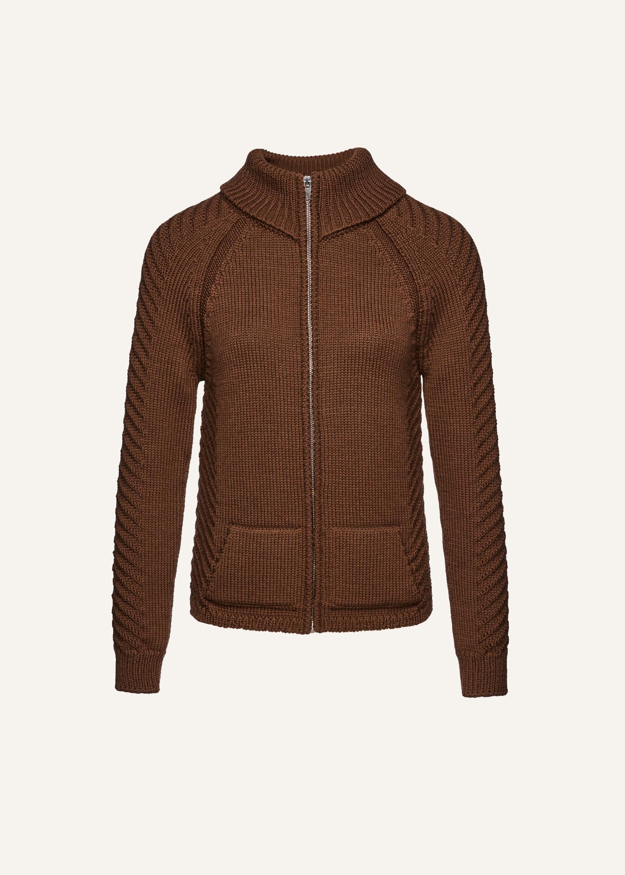 Zip up knitwear sweater in light brown Product Image