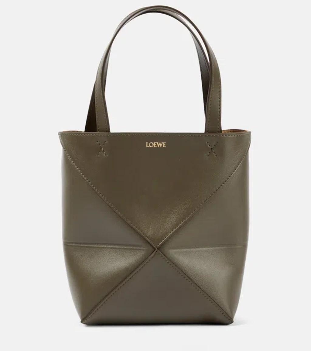 LOEWE Mini Leather Puzzle Fold Tote Bag In Green Product Image