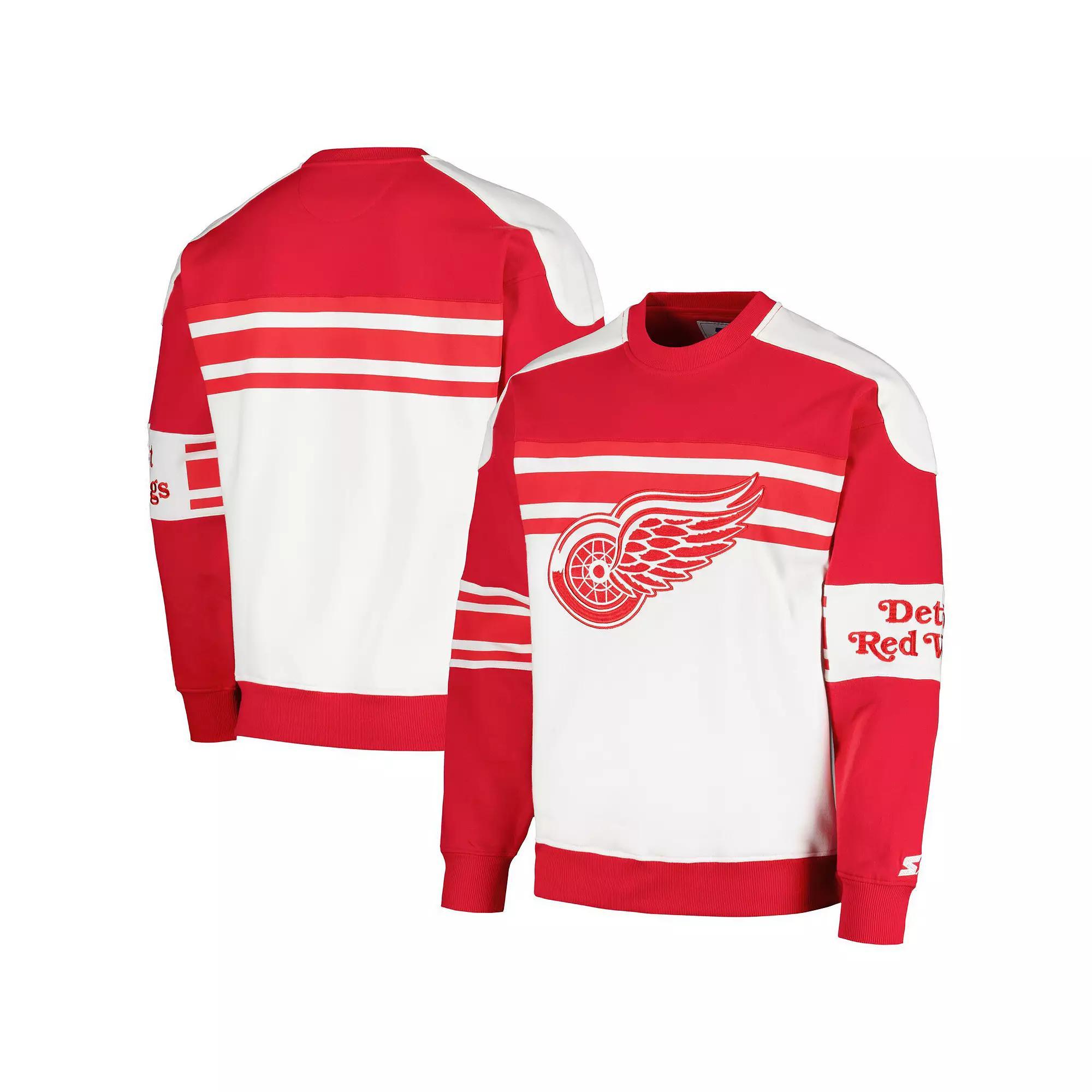 Men's Starter White Detroit Red Wings Defense Fleece Crewneck Pullover Sweatshirt, Size: XL Product Image