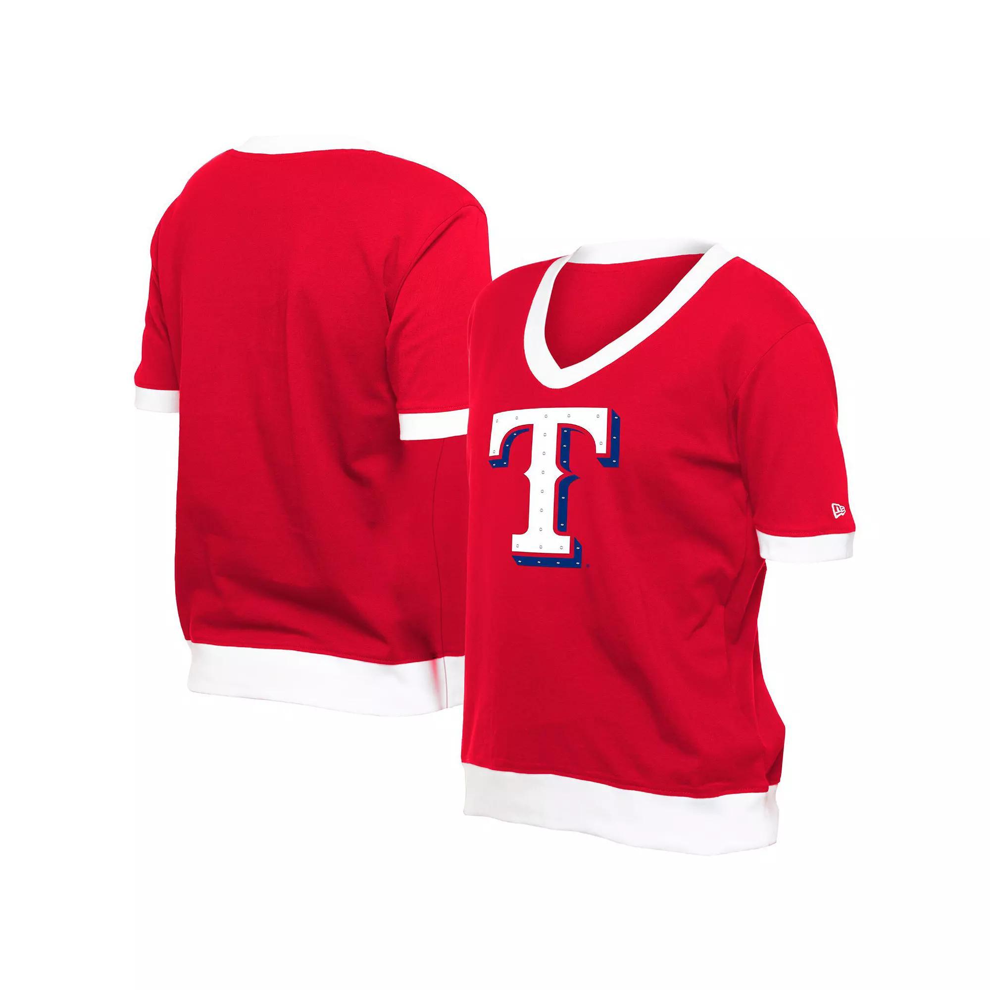 Women's New Era  Red Texas Rangers Game Day Rhinestone V-Neck T-Shirt, Size: Small Product Image