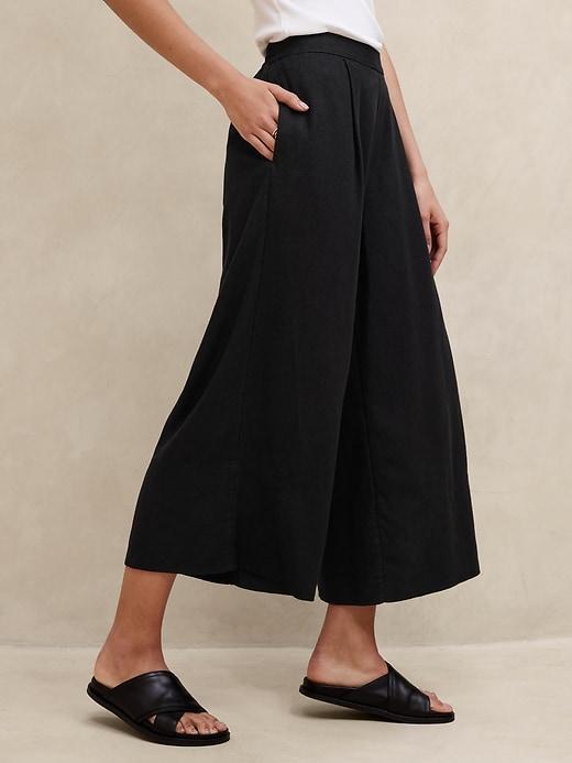 Linen-Blend Pull-On Wide-Leg Cropped Pant Product Image