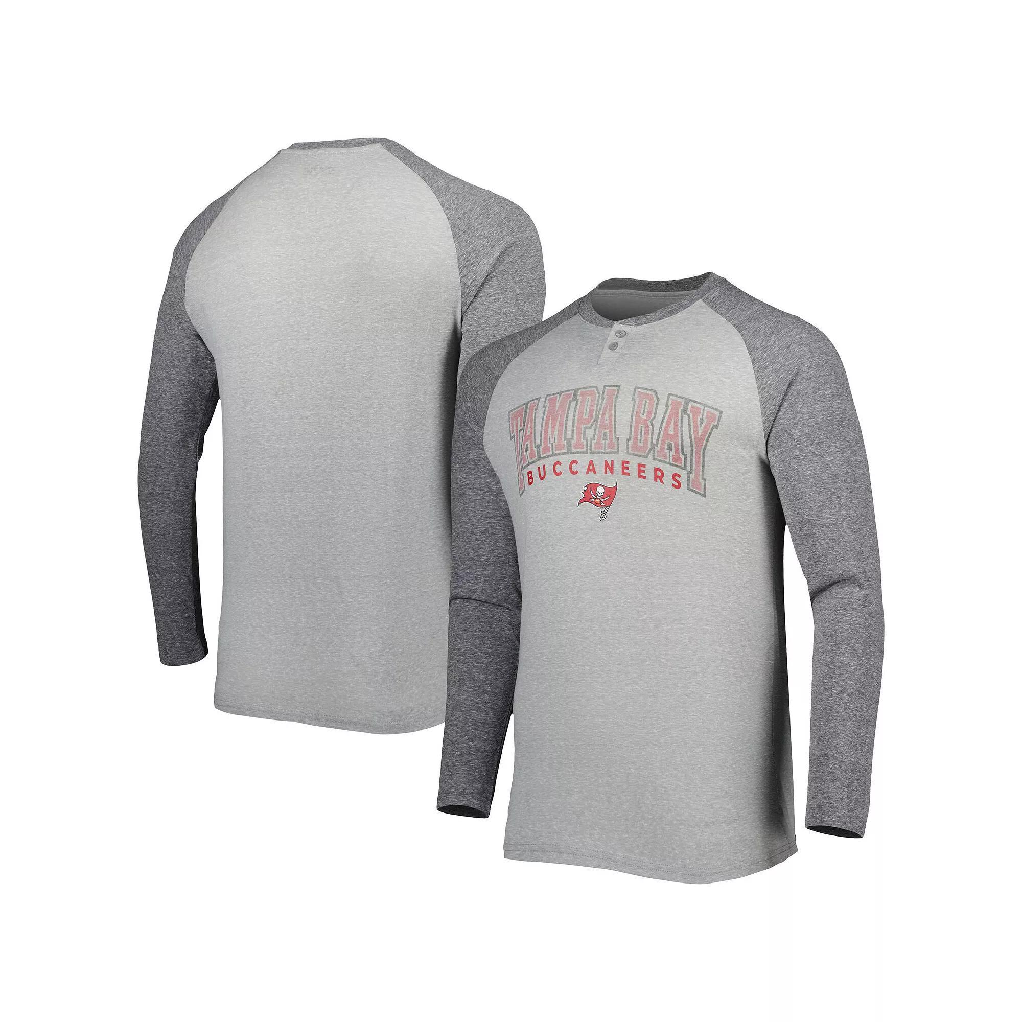 Men's Concepts Sport Heather Gray Tampa Bay Buccaneers Ledger Raglan Long Sleeve Henley T-Shirt,  Product Image