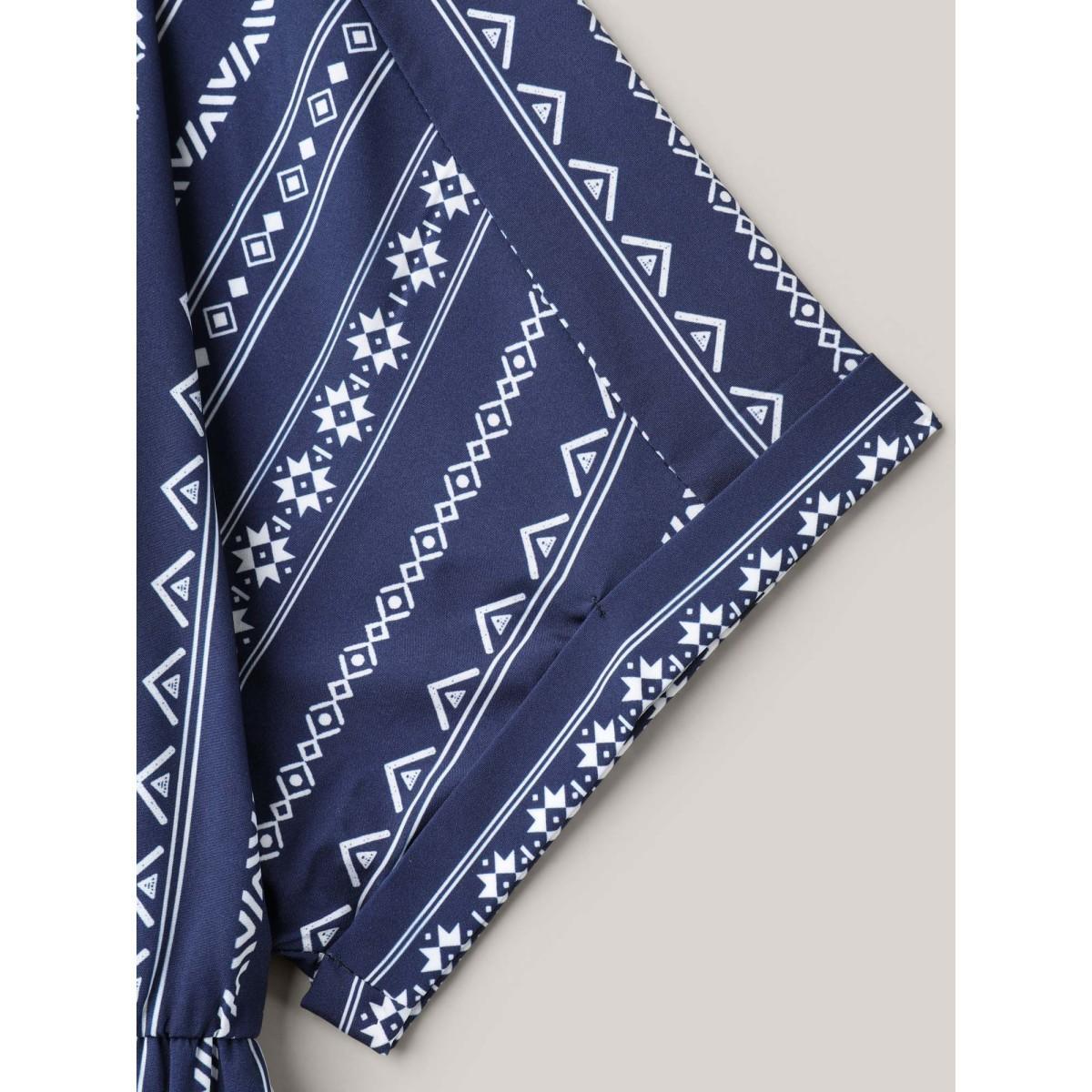 Plus Size Striped Waist-Cinched Dolman Sleeve Midi Dress DarkBlue Women Boho Gathered V-neck Short sleeve Curvy BloomChic 22-24/3X Product Image