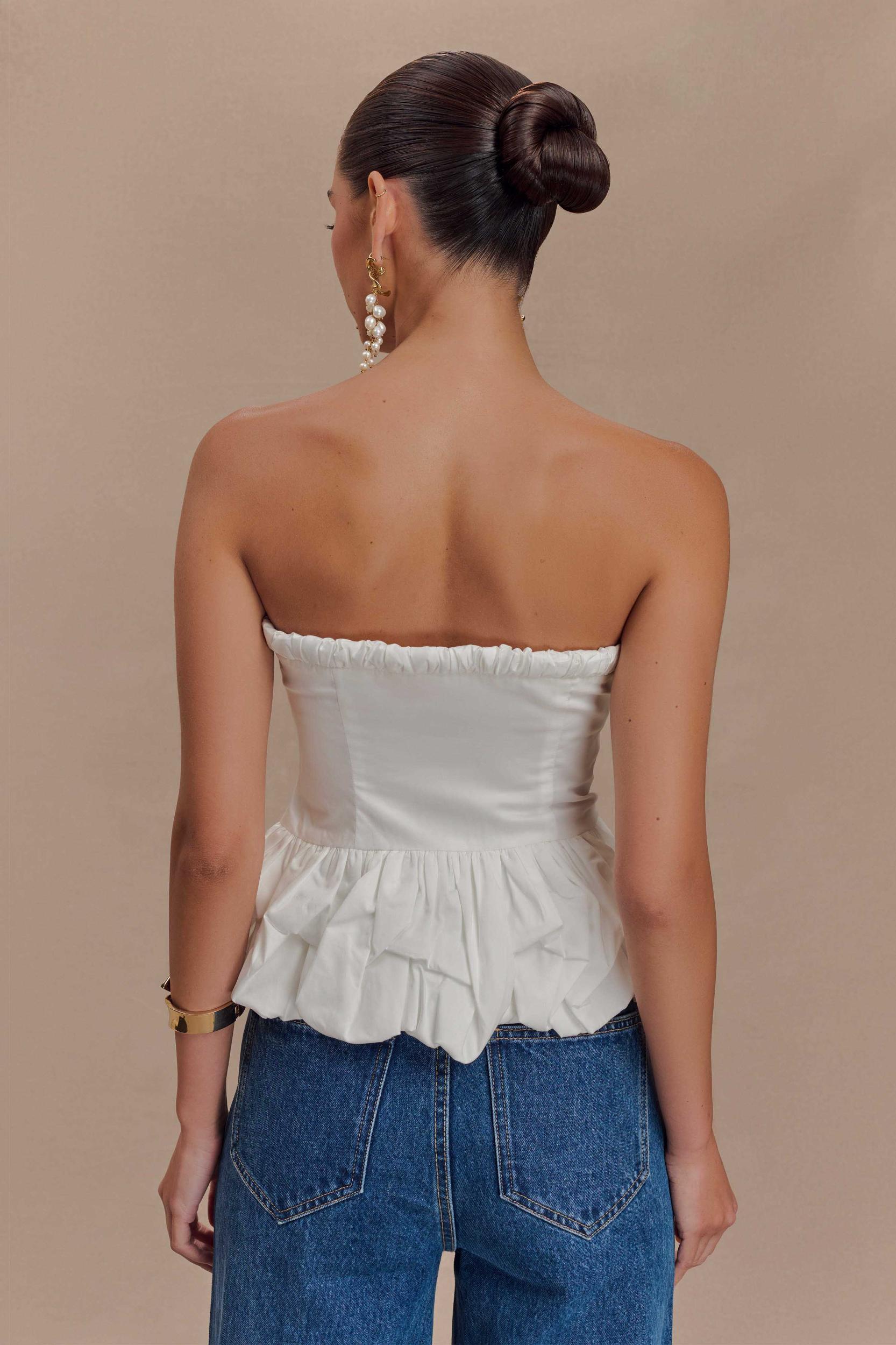 Cora Ruched Strapless Top - White Product Image