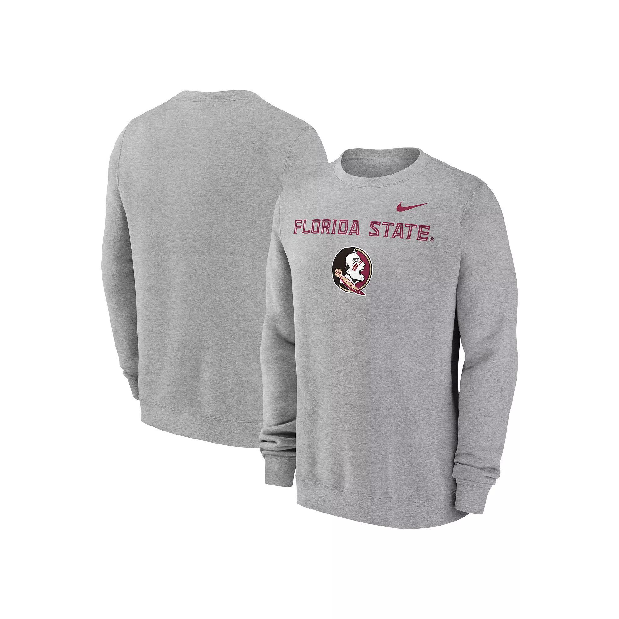 Men's Nike Heather Gray Florida State Seminoles Primetime Primary Stack Pullover Sweatshirt,  Product Image