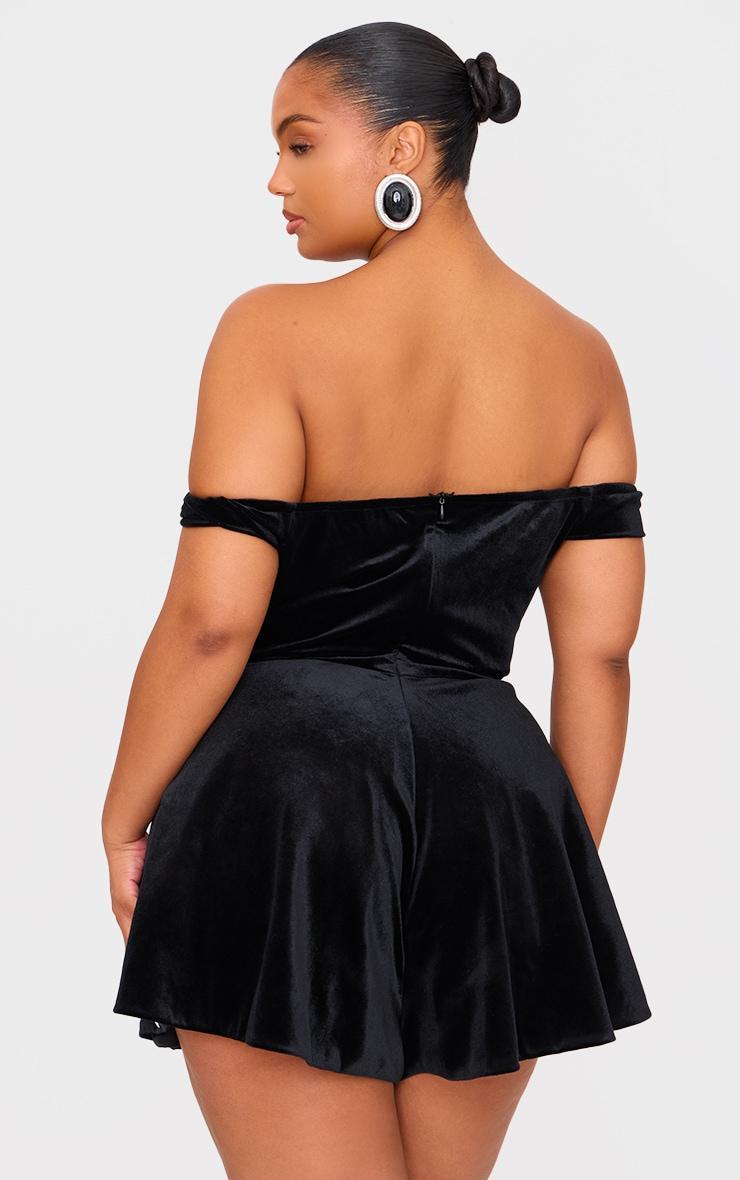 Plus Black Velvet Bardot Sweetheart Neckline Floaty Romper Product Image