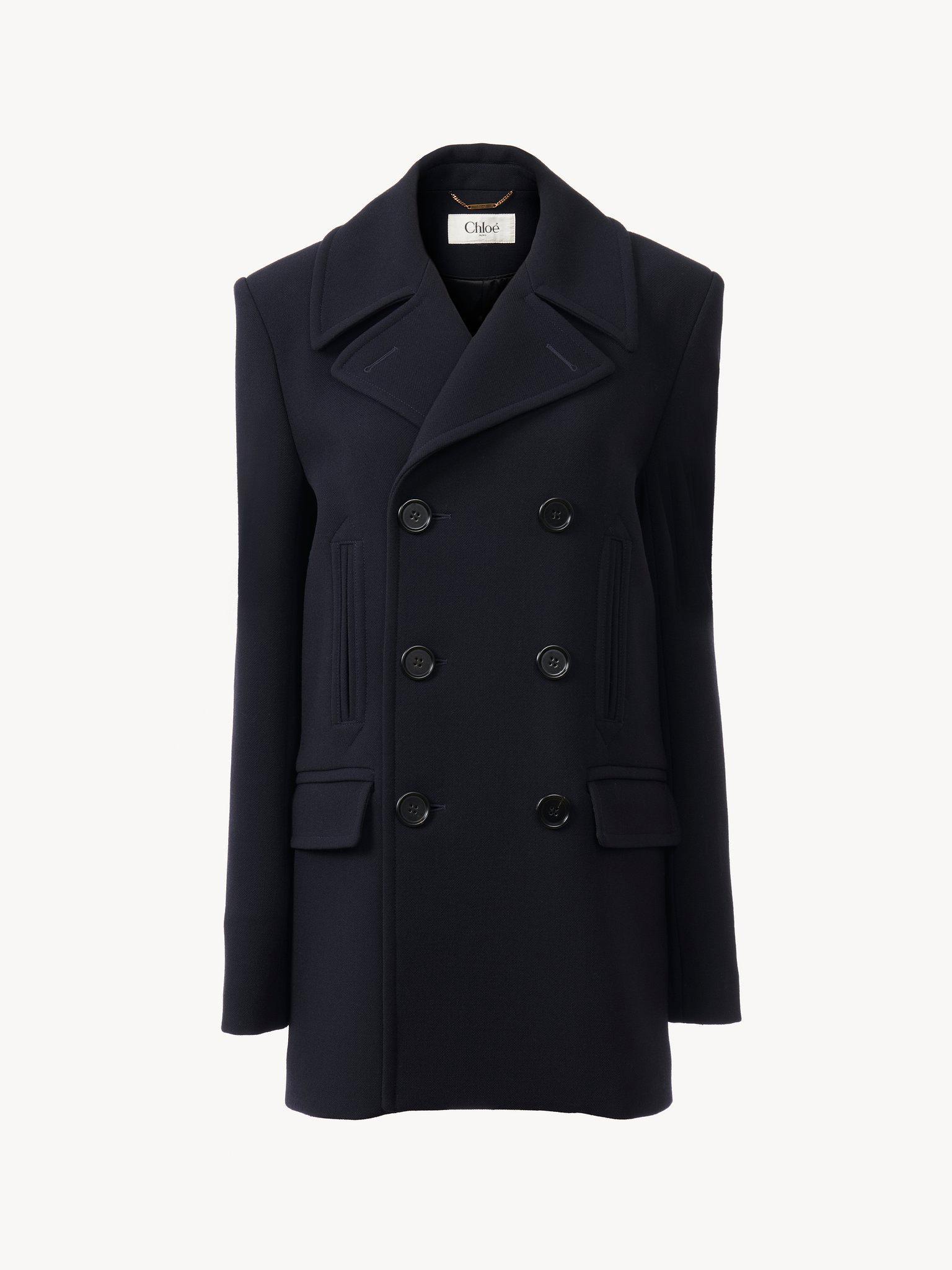 Pea coat in double wool crêpe Product Image
