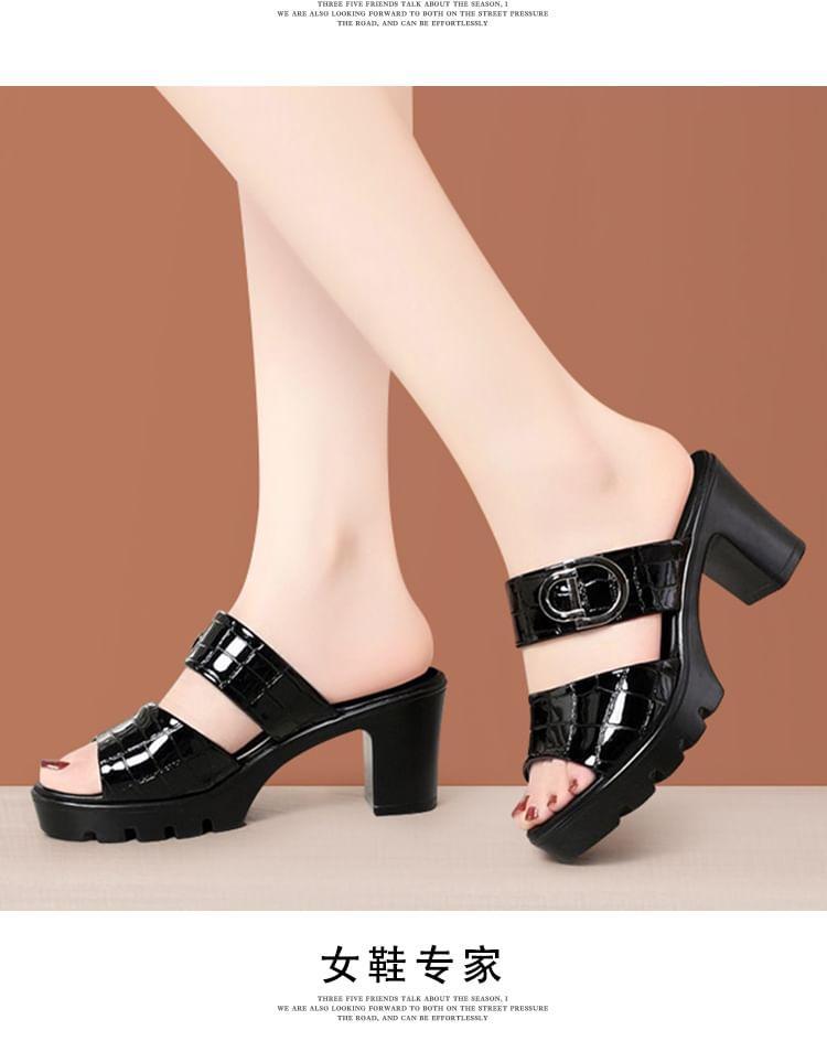 Platform Crocodile Grain Block Heel Slide Sandals Product Image