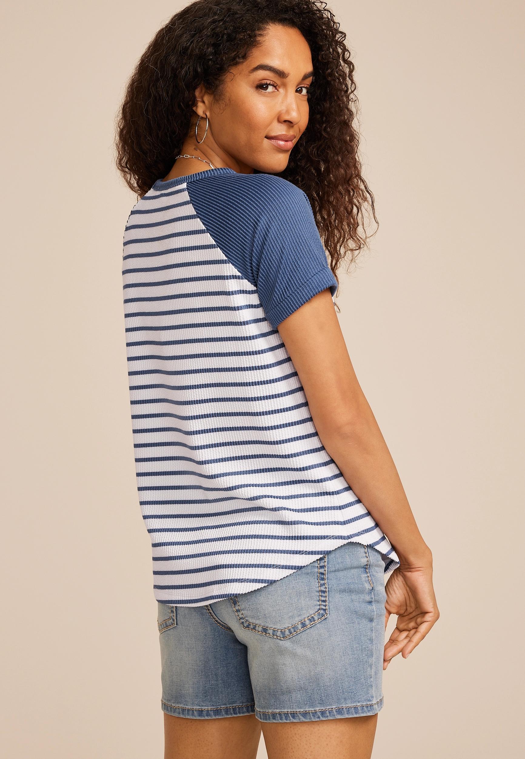 Striped Wavy Ribbed Colorblock Raglan Tee Product Image