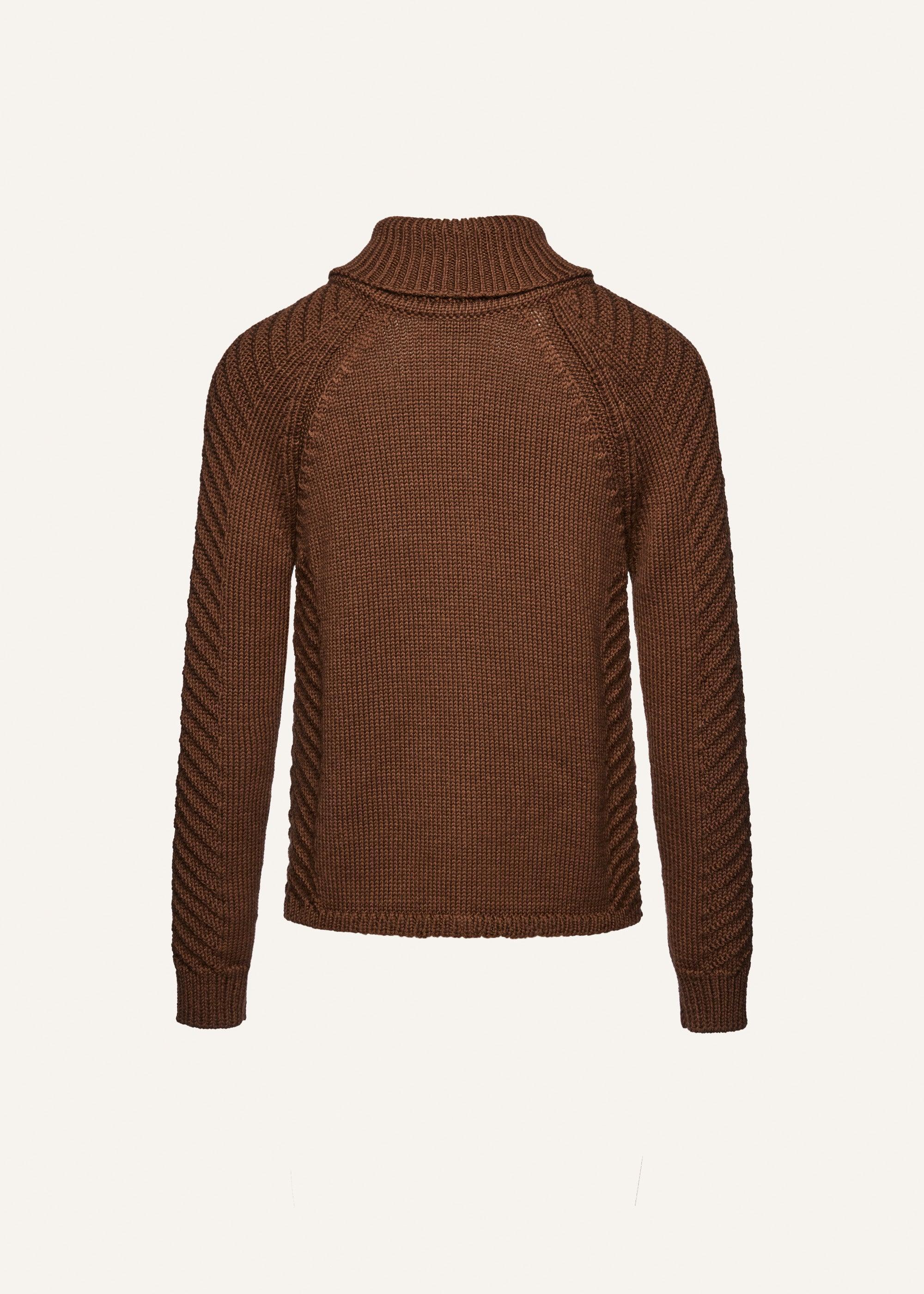 Zip up knitwear sweater in light brown Product Image