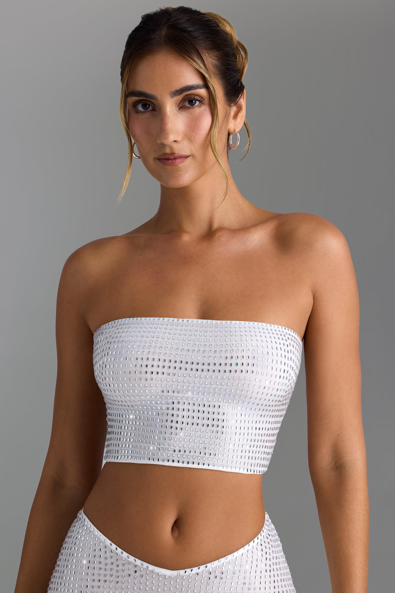 Embellished Strap-Detail Top in White Product Image