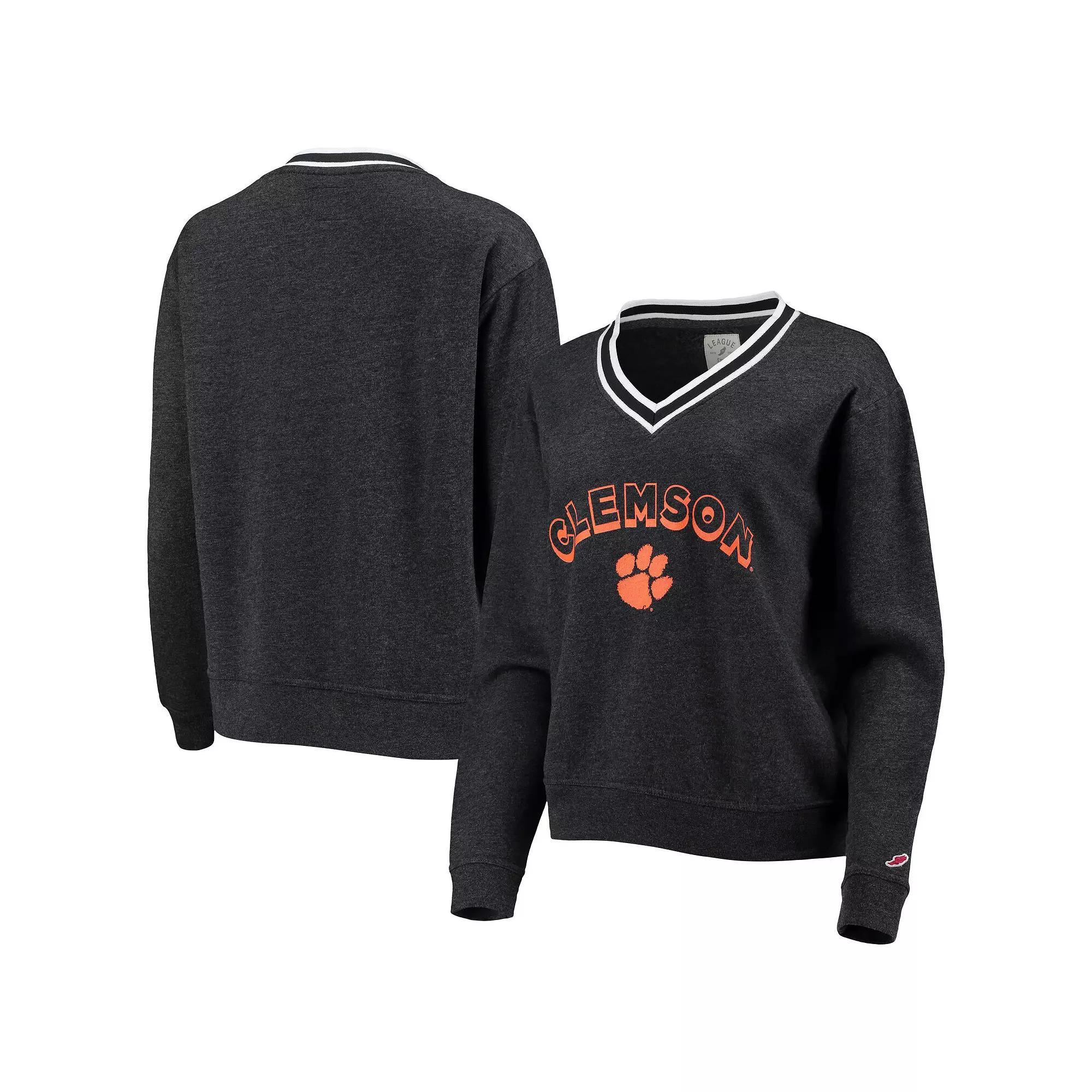 Women's League Collegiate Wear Heathered Black Clemson Tigers Victory Springs Tri-Blend V-Neck Pullover Sweatshirt, Size: Medium, Charco Product Image