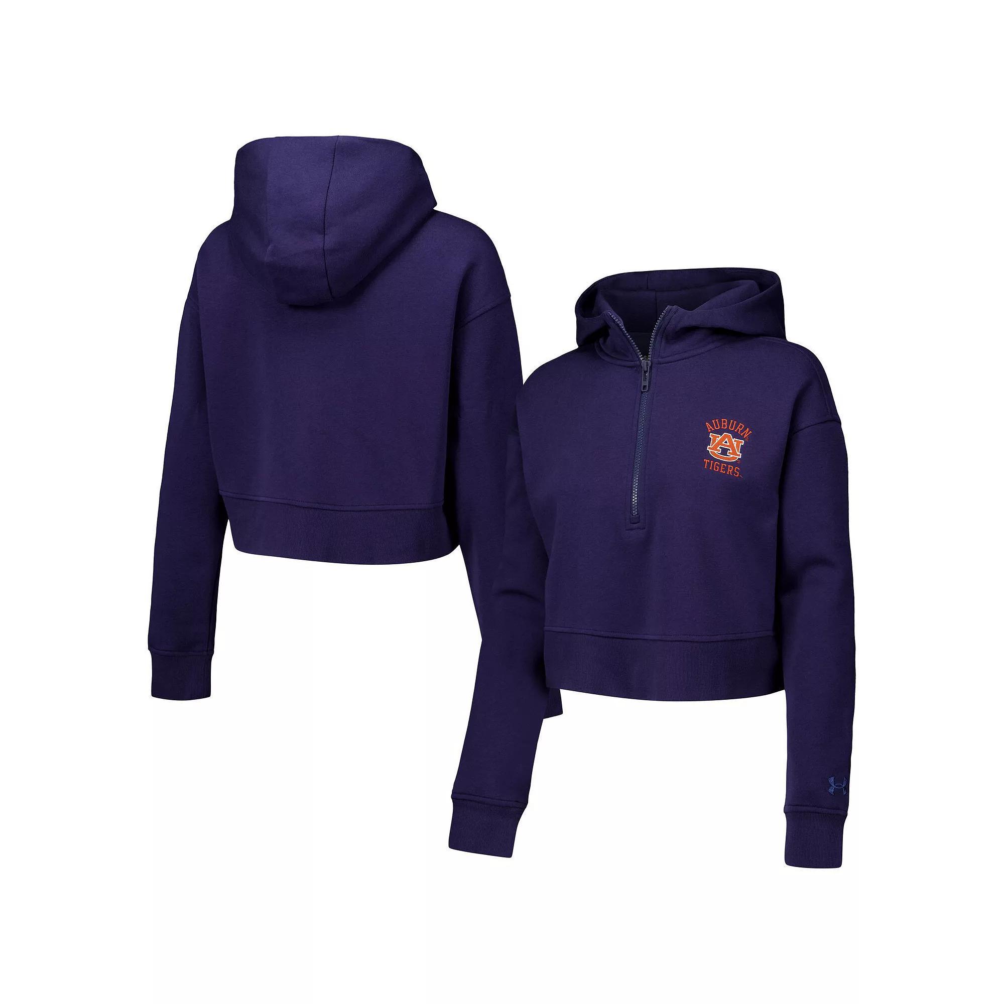 Women's Under Armour Navy Auburn Tigers Inline Modest Cropped Half-Zip Hoodie, Size: Medium, Blue Product Image