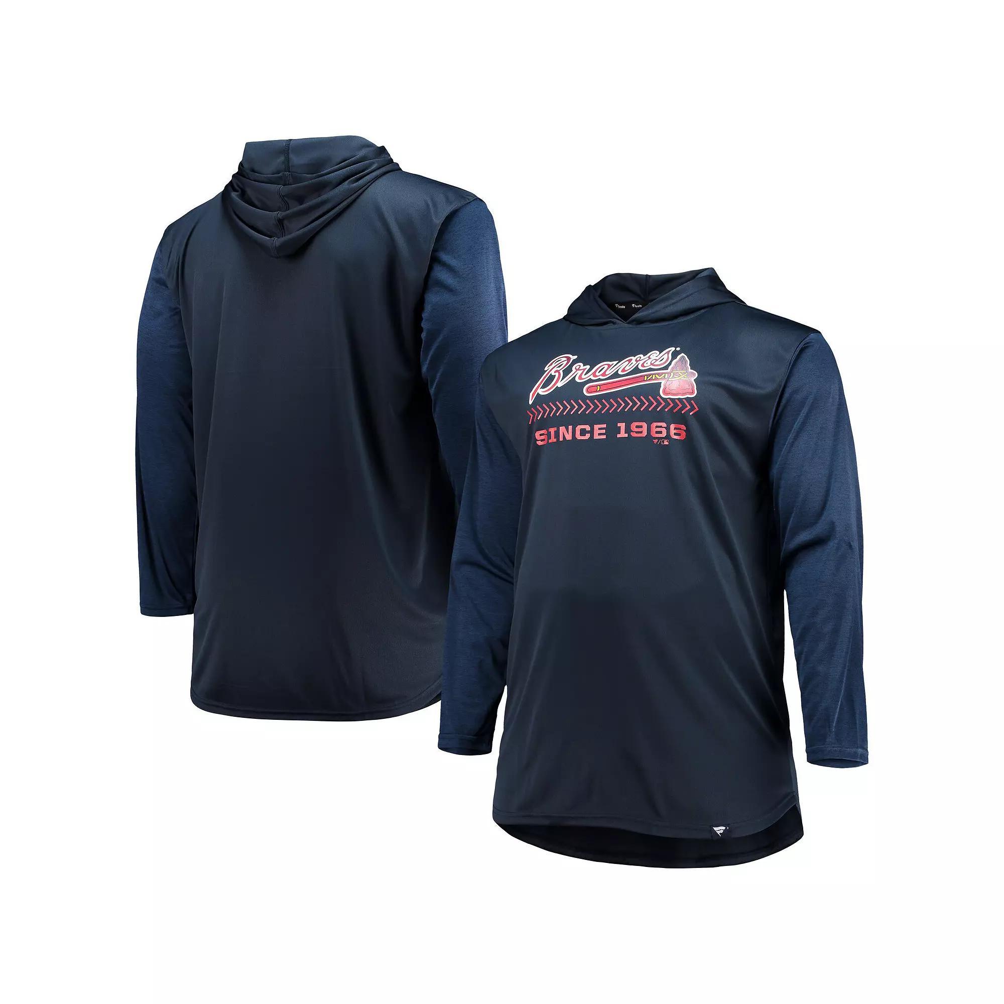 Men's Navy/Heathered Navy Atlanta Braves Big & Tall Wordmark Club Pullover Hoodie,  Product Image