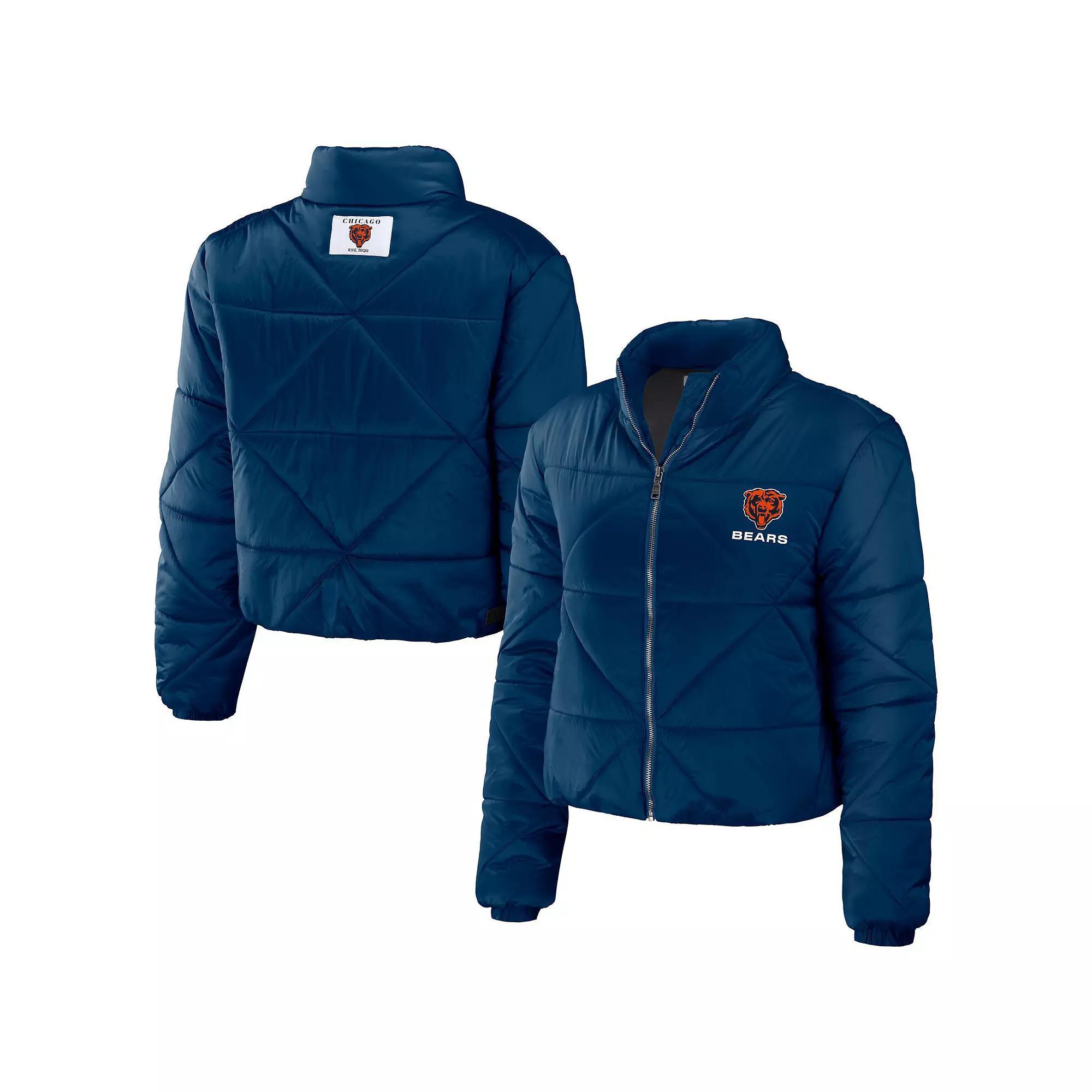 Women's WEAR by Erin Andrews Navy Chicago Bears Cropped Puffer Full-Zip Jacket,  Product Image