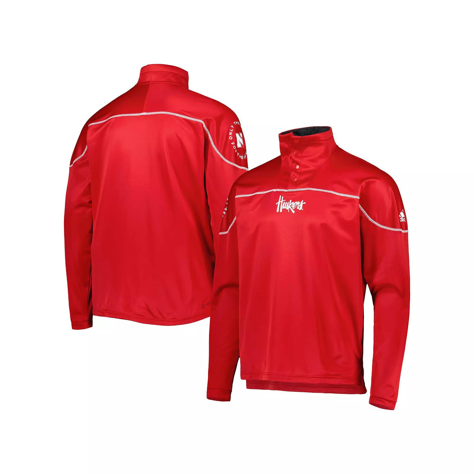 Men's adidas Scarlet Nebraska Huskers AEROREADY Knit Quarter-Snap Jacket,  Product Image