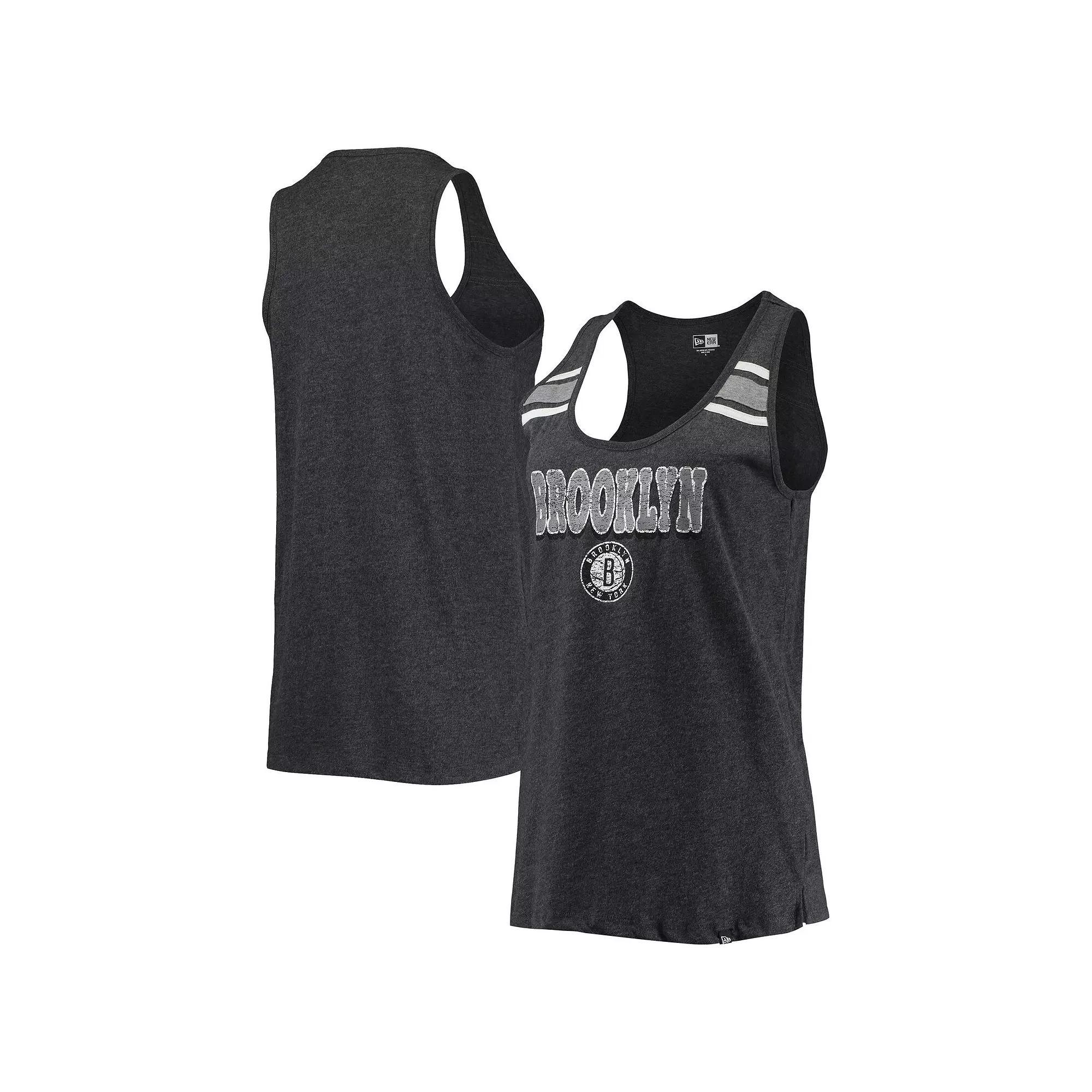 Women's New Era Heathered Black Brooklyn Nets Scoop-Neck Racerback Tank Top,  Product Image