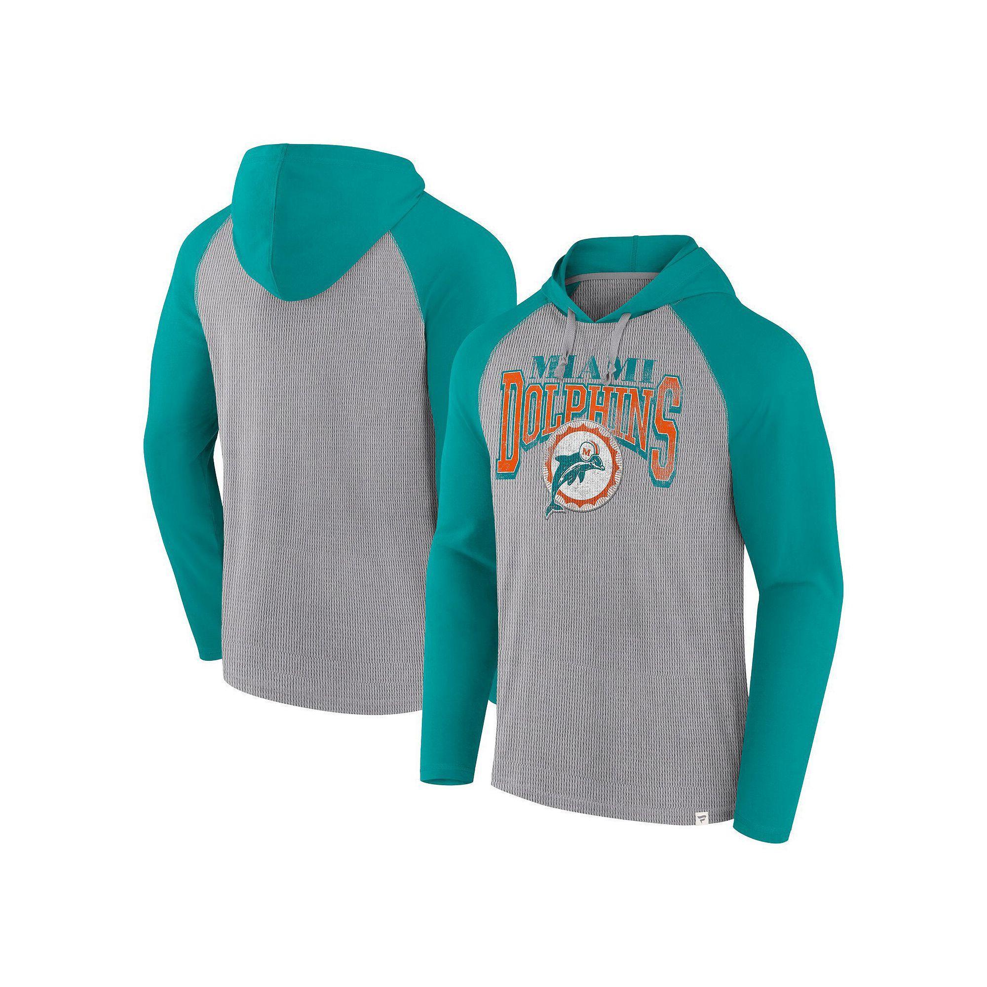 Men's Fanatics Gray/Aqua Miami Dolphins Under Center Long Sleeve Hoodie T-Shirt, Size: 3XL, Grey Product Image