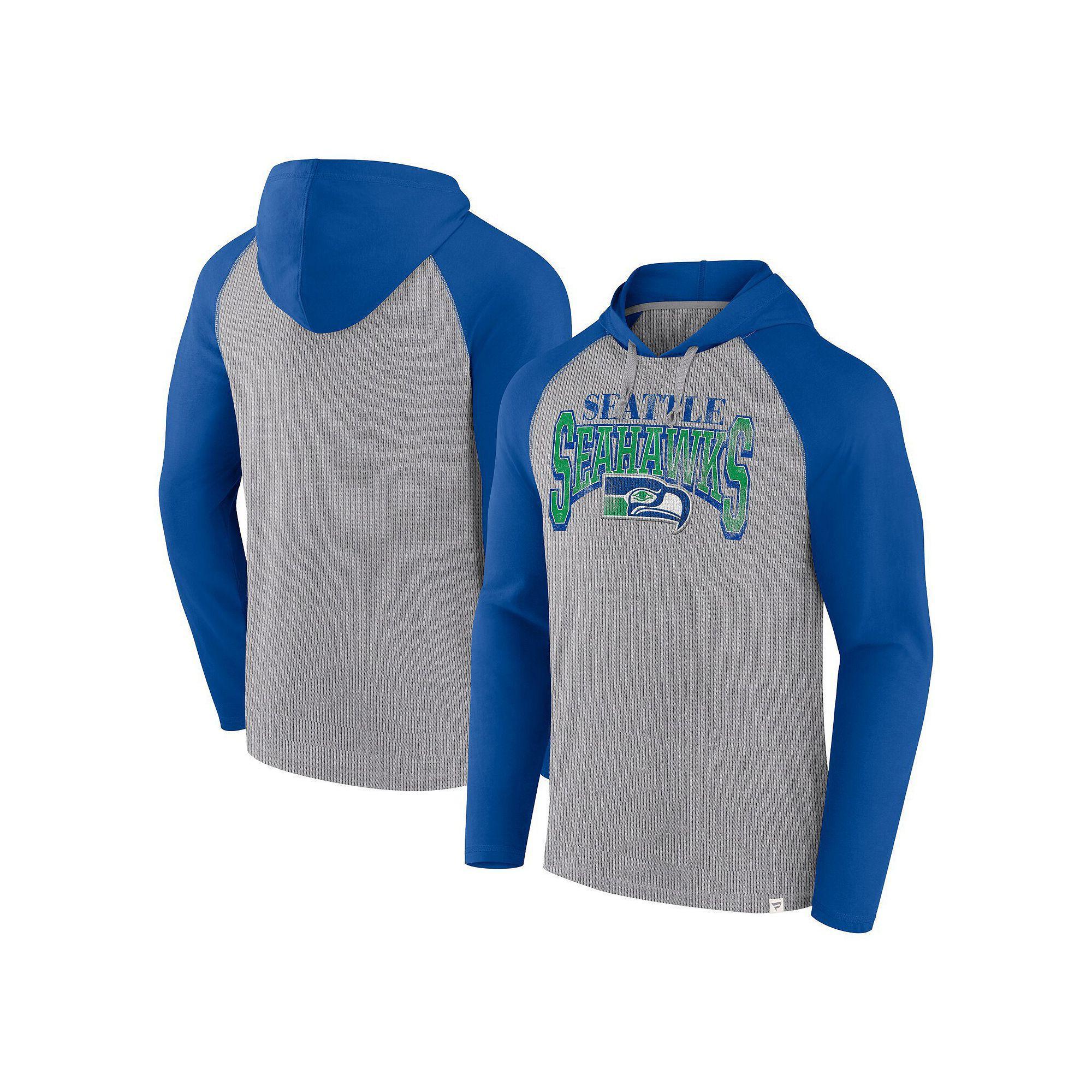 Men's Fanatics Gray/Royal Seattle Seahawks Under Center Long Sleeve Hoodie T-Shirt, Size: 3XL, Grey Product Image