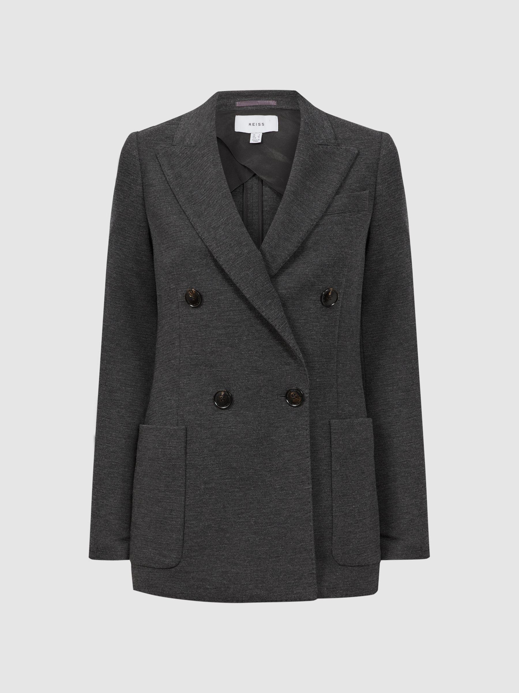 Double Breasted Wool Blend Suit Blazer in Grey Melange Product Image