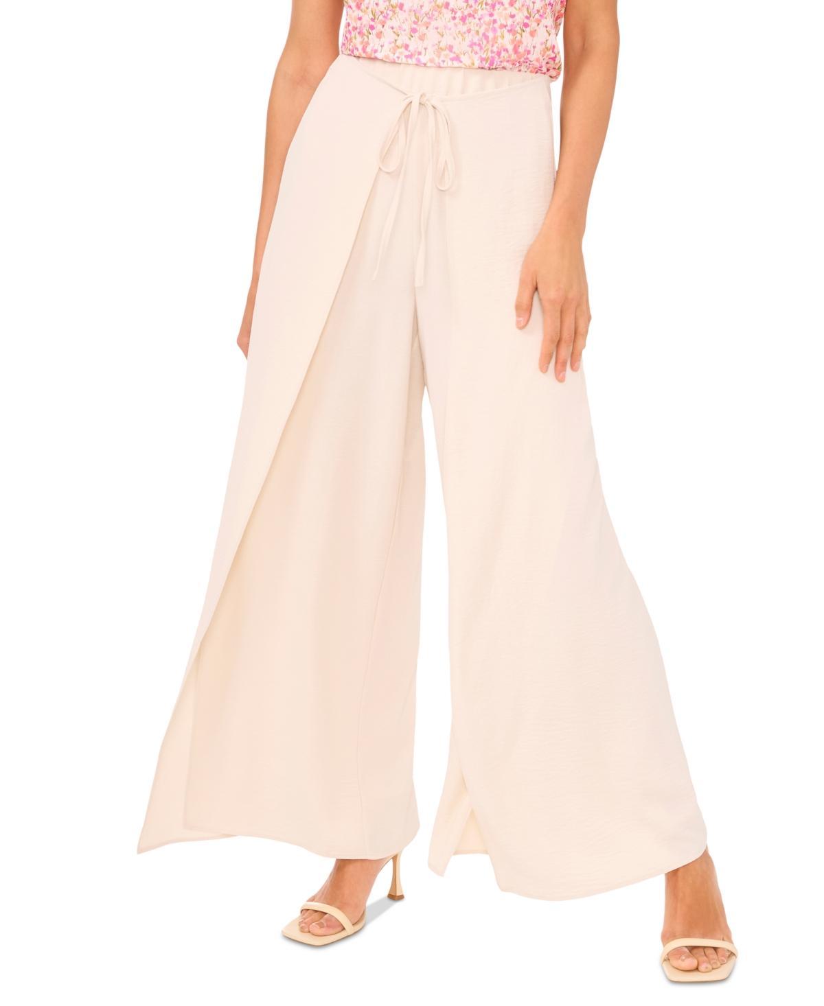 CeCe Womens Overlap Tie Front Wide Leg Soft Pants Product Image