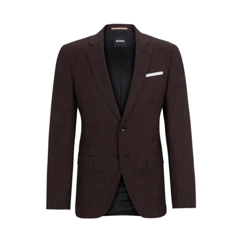 HUGO BOSS Slim-fit Jacket In Virgin Wool And Linen In Light Red Product Image