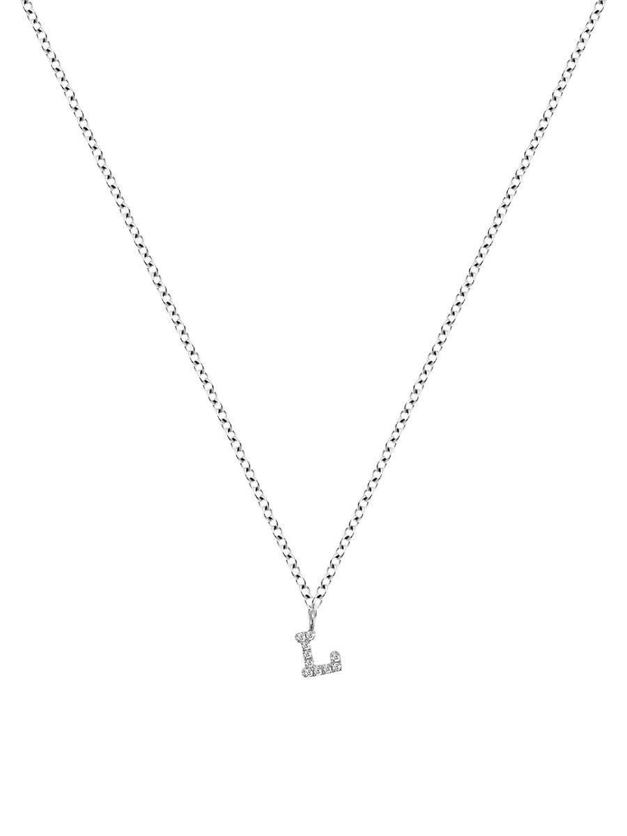 Womens 14K White Gold Diamond Intial Pendant Necklace Product Image