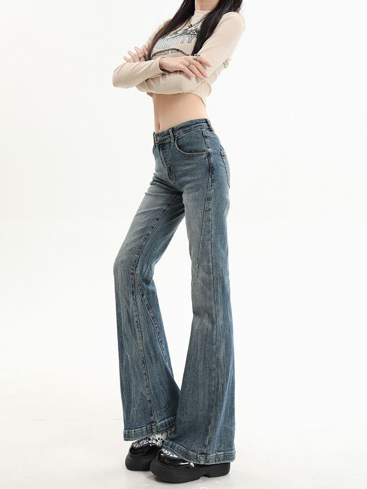 Mid Rise Washed Flared Jeans (Various Designs) Product Image