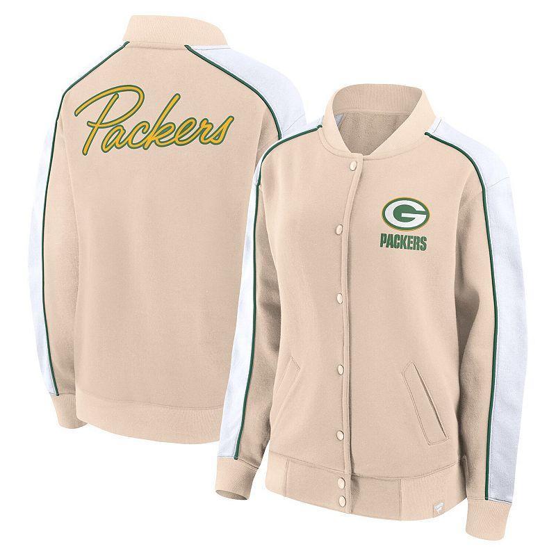 Womens Fanatics Branded Tan Green Bay Packers Lounge Full-Snap Varsity Jacket Product Image