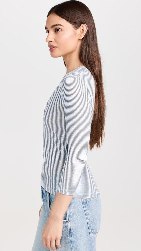 Vince Micro Stripe 3/4 Sleeve Crew Tee | Shopbop Product Image