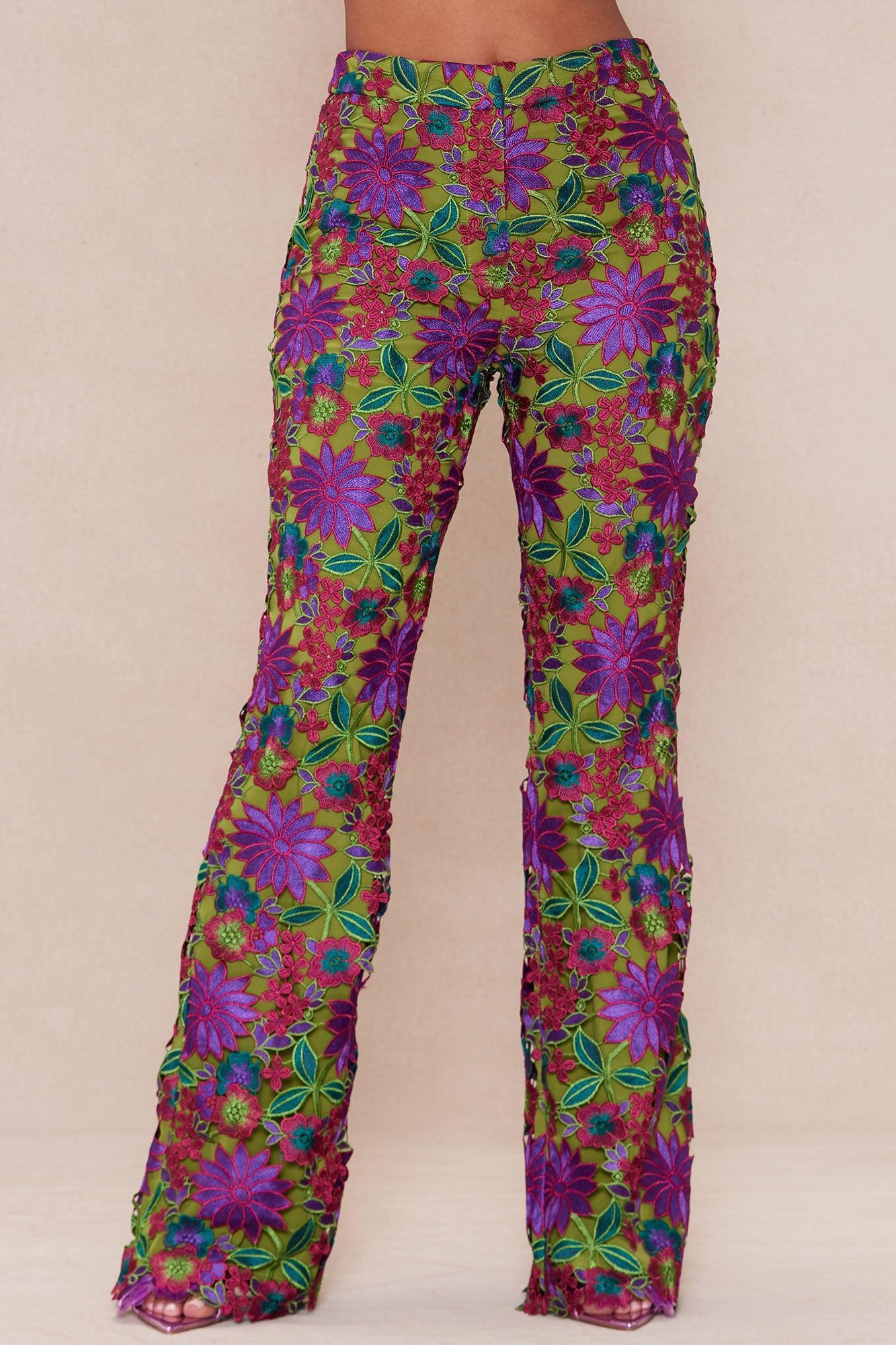 Harper Embroidered Pant - Green/combo Product Image