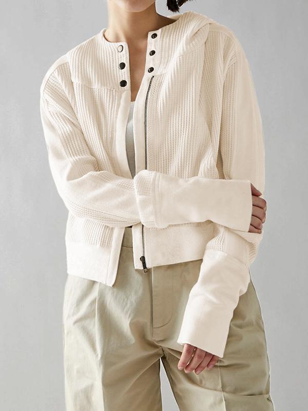 Hooded Long Sleeves Buttoned Pockets Split-Joint Zipper Hooded Outerwear Product Image