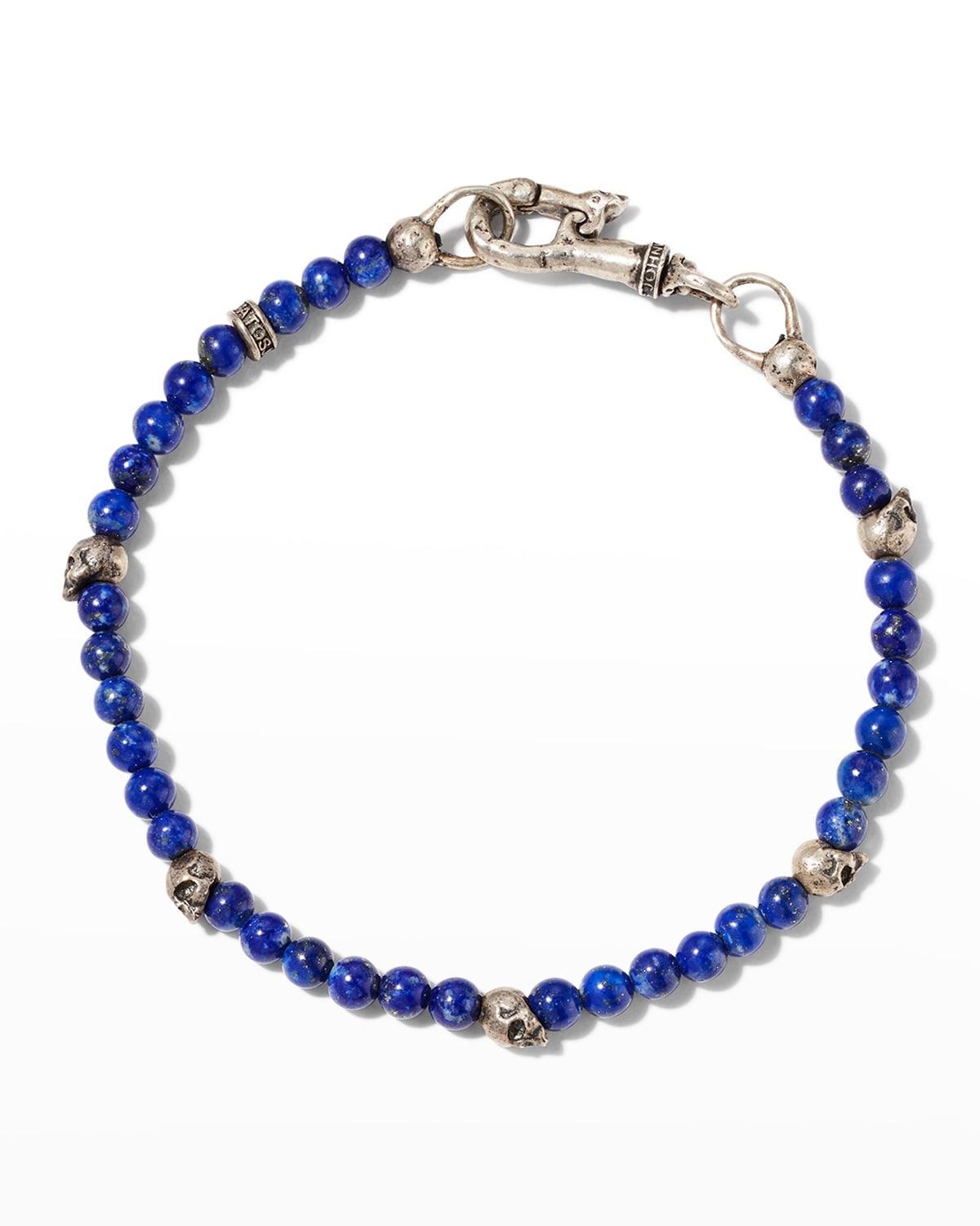 Mens Skull Station Lapis Beaded Bracelet Product Image