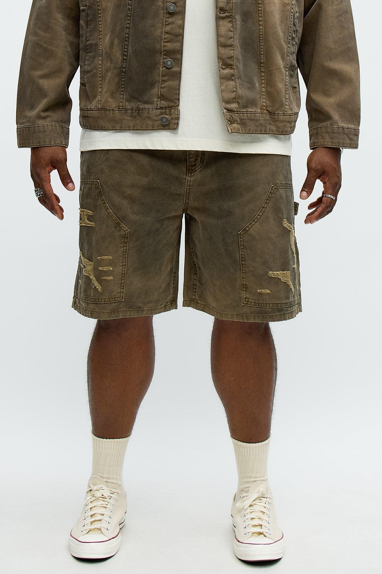Worn Wild Distressed Relaxed Shorts - Brown Male Product Image
