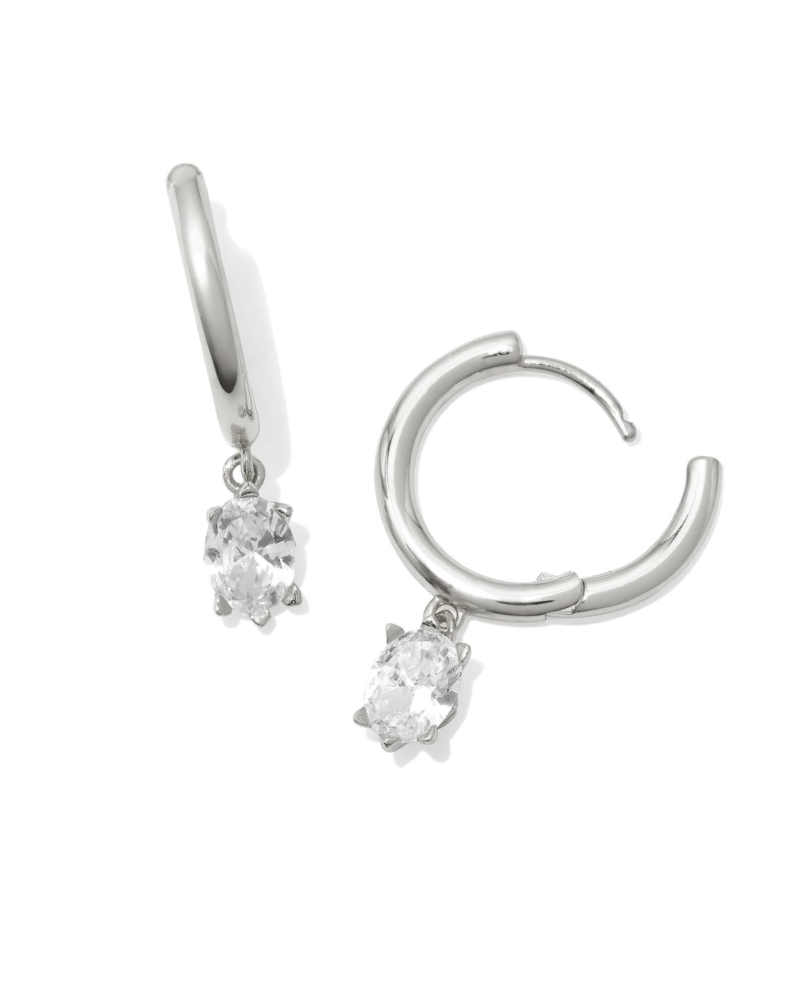 Cailin Silver Single Stone Huggie Earrings in White CZ Product Image