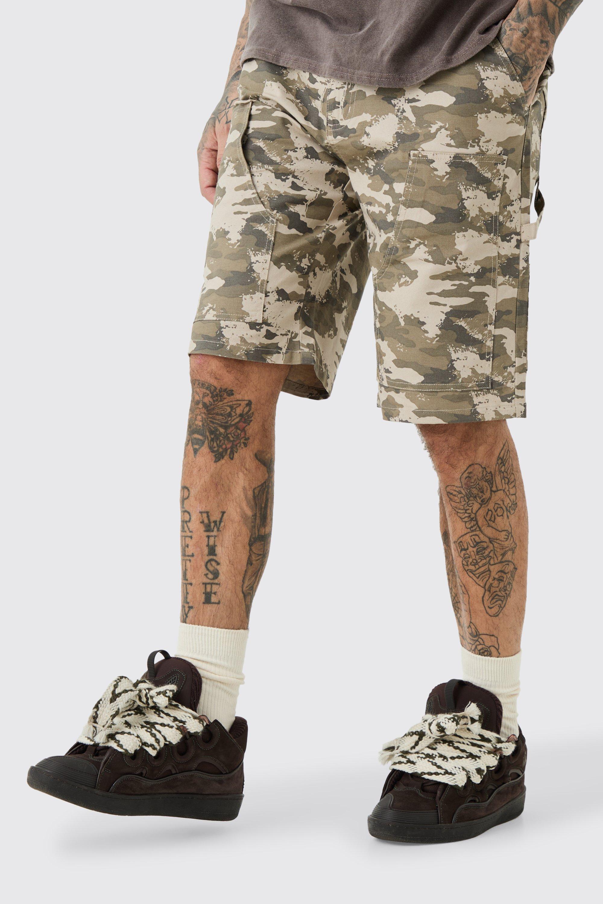 Tall Fixed Waist Camo Twill Carpenter Short | boohooMAN USA Product Image