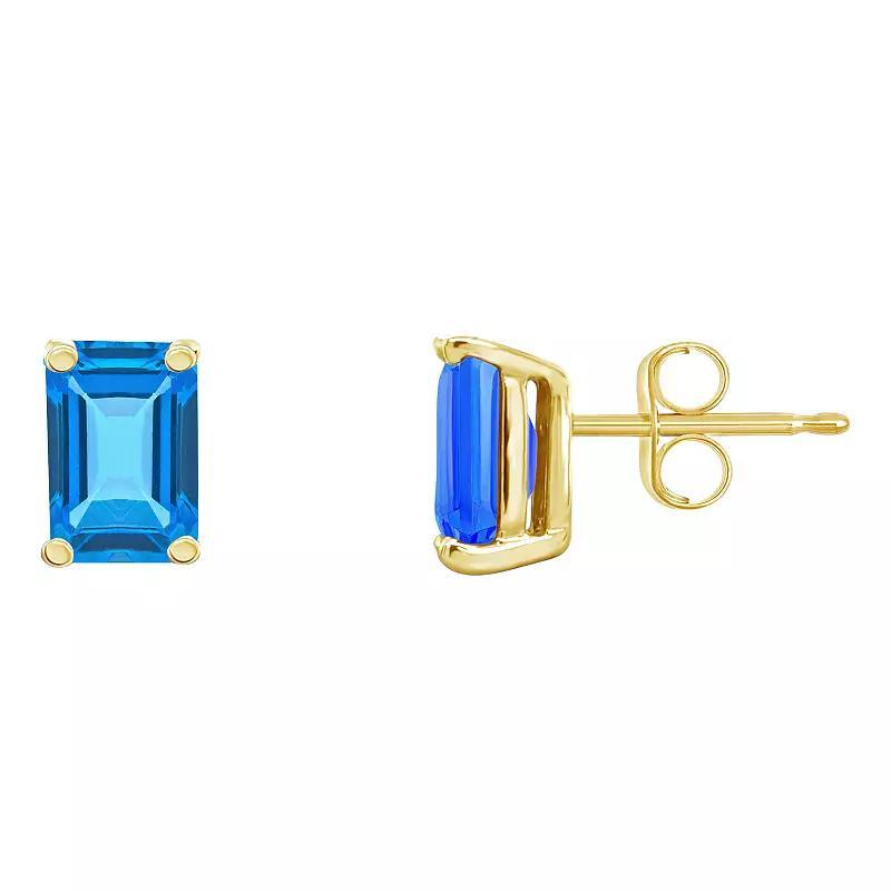 Celebration Gems 14k Gold Emerald Cut Swiss Blue Topaz Stud Earrings, Women's, 14k Whgold Product Image