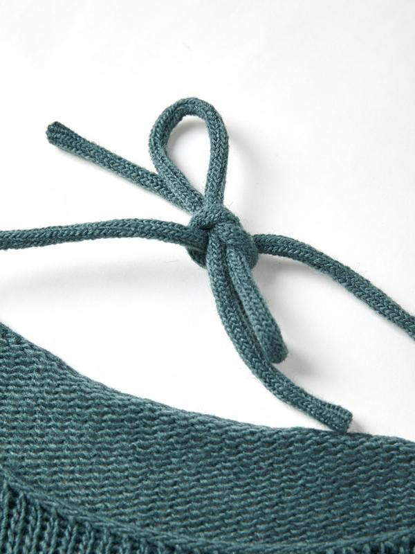 Solid Color Backless Lace Up Long Sleeve Knit Product Image