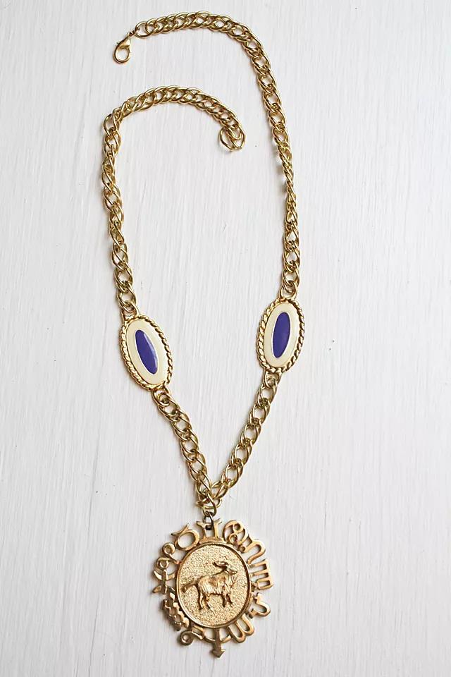 Vintage Taurus Medallion Zodiac Gold Necklace Selected By Moons + Junes Vintage Product Image