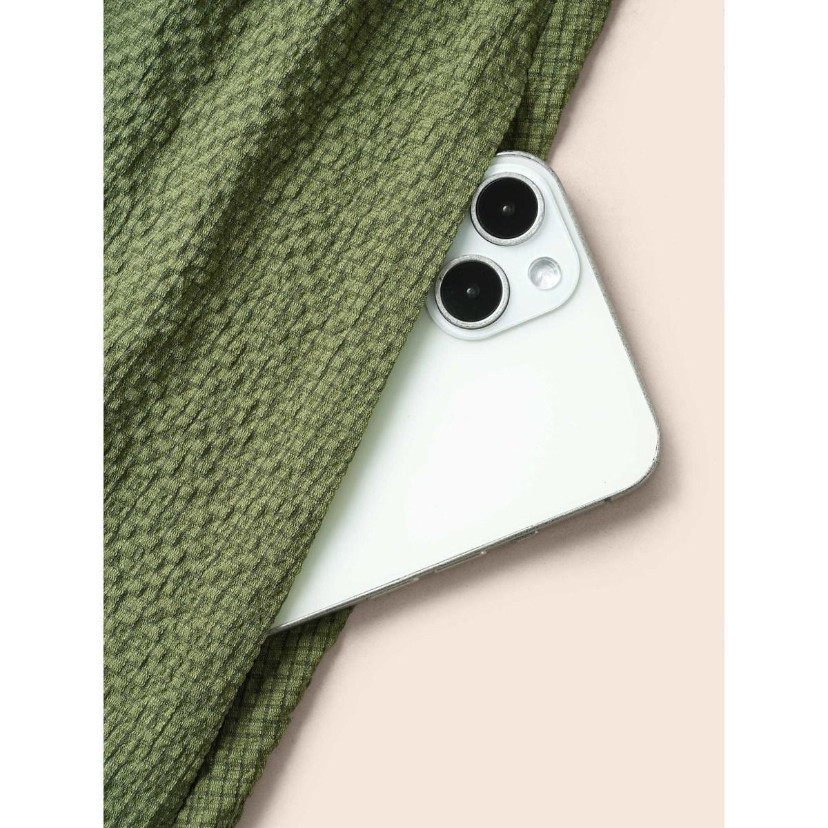 Plus Size Textured Drawstring Ruffle Layered Hem Dress ArmyGreen Women Elegant Texture Heart neckline Short sleeve Curvy BloomChic 22-24/3X Product Image