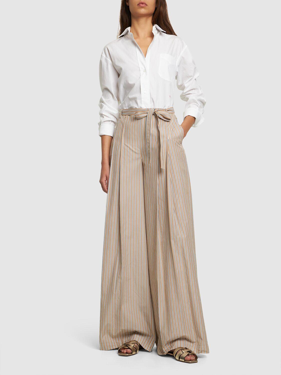 ALBERTA FERRETTI Striped Poplin Belted Wide Pants In Multi,beige Product Image