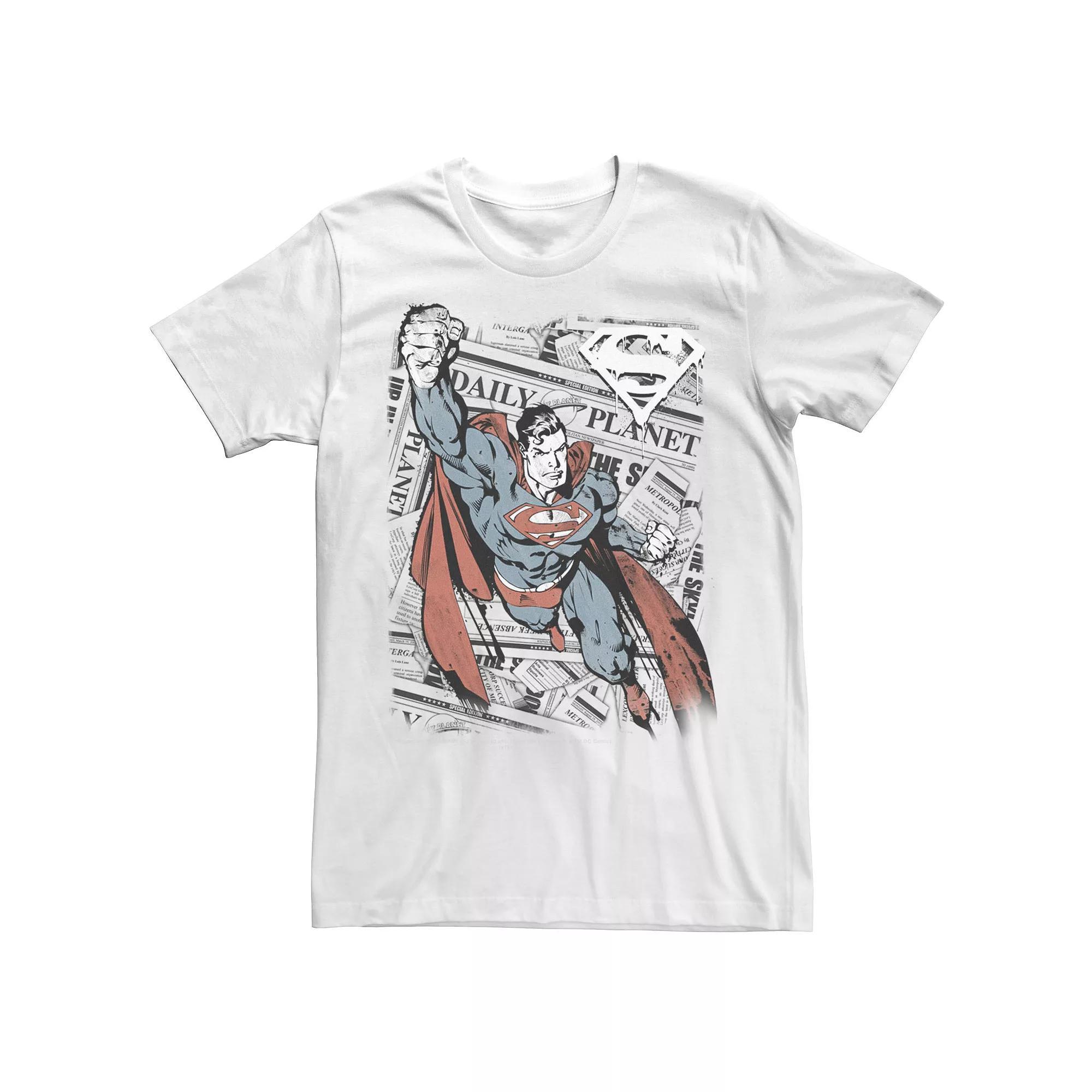 Men's DC Comics Superman Daily Planet Background Poster Graphic Tee, Size: Medium, White Product Image