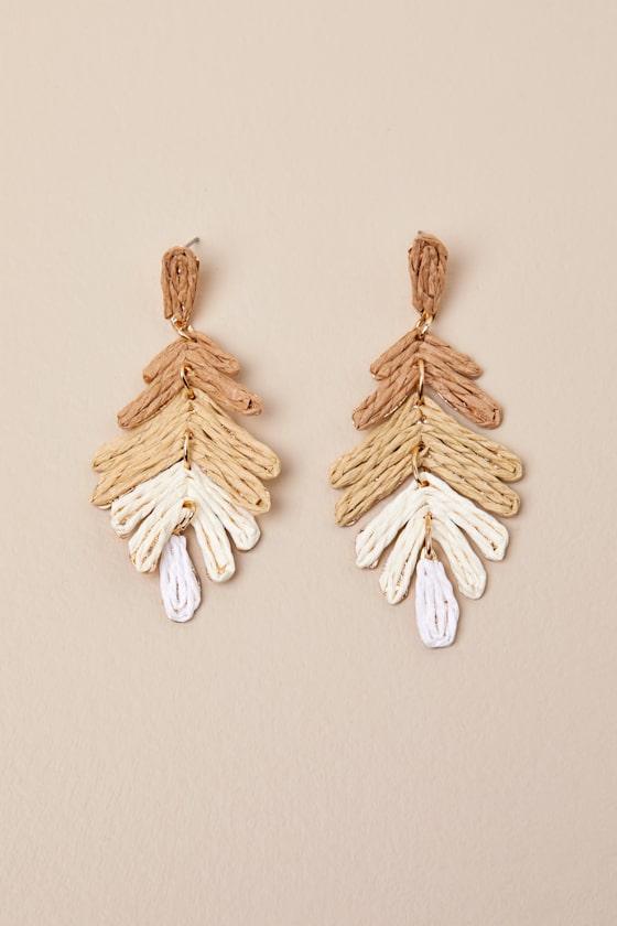 Tropical Mood Tan Raffia Leaf Earrings Product Image