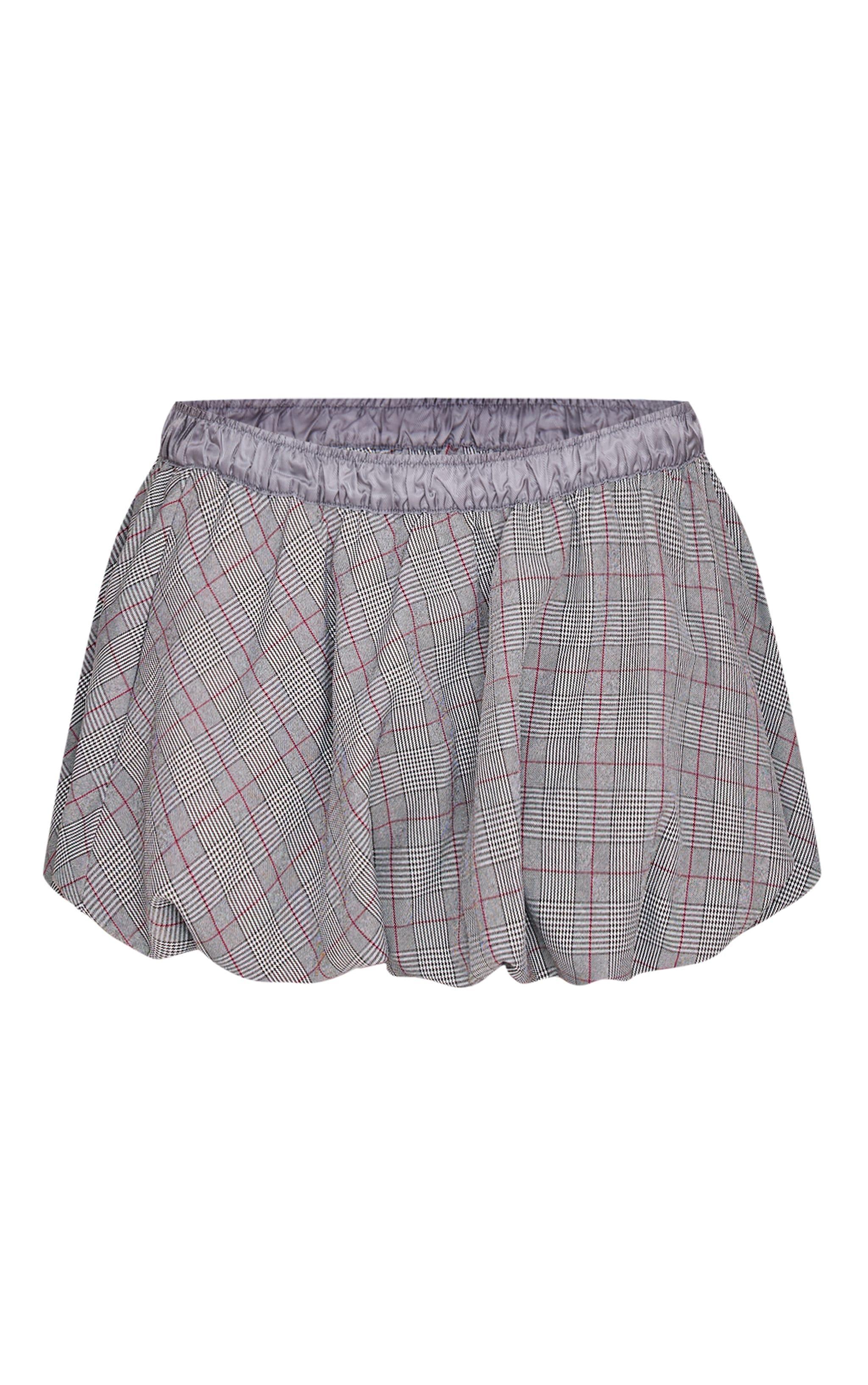 Grey Check Woven Tailored Puff Ball Waistband Skirt Product Image