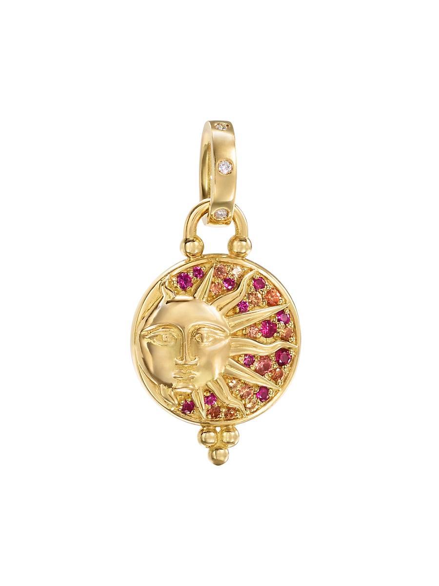 Womens Celestial Solar Eclipse 18K Yellow Gold & Multi-Gemstone Sun Pendant Product Image