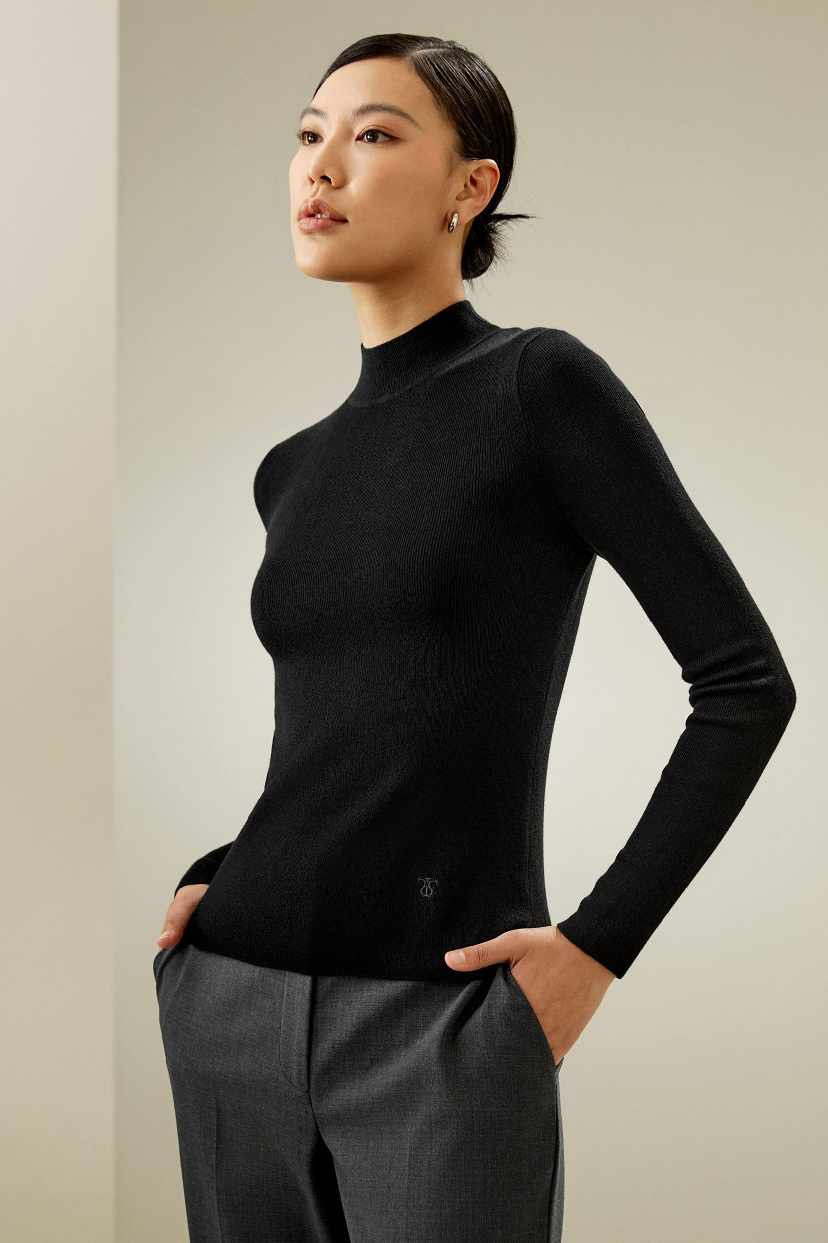 LILYSILK Womens Cashmere Pullover - Black Cashmere Silk - Lightweight Autumn and Winter Top M Product Image