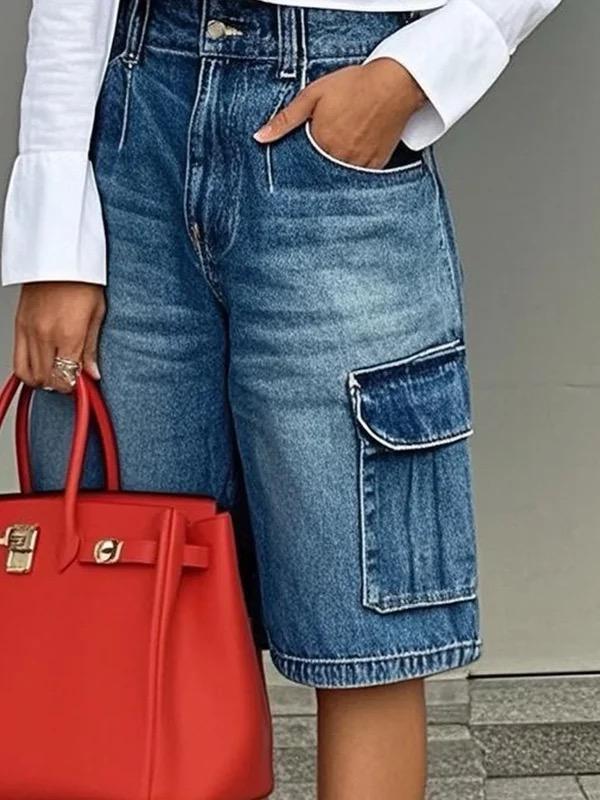 Loose Wide Leg Buttoned Pockets Jean Pants Bottoms Shorts Bottoms Product Image