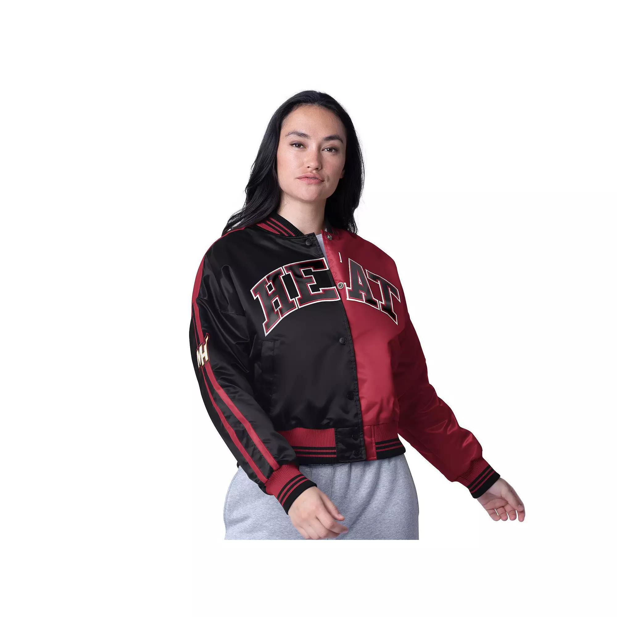 Women's Starter  Red/Black Miami Heat Zone Blitz Cropped Full-Snap Satin Jacket, Size: Large Product Image