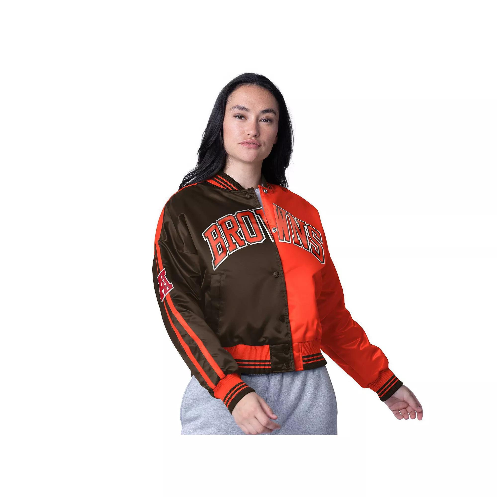 Women's Starter  Brown/Orange Cleveland Browns Zone Blitz Cropped Full-Snap Satin Jacket, Size: 2XL Product Image