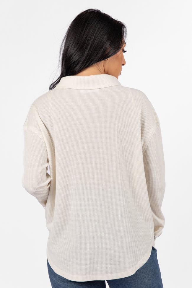 Might Be Love Cream Waffle Collared Knit Top FINAL SALE Product Image